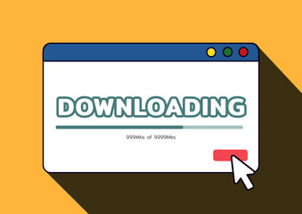 flat design, downloading pop-up pc windows. system screen. program screen with cursor.