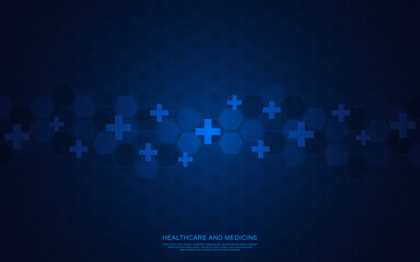 Vector illustration of a medical background with hexagons and crosses. Concepts and ideas for healthcare and medicine design