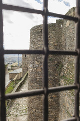 Sticker - Vertical shot of the view from the window of the ancient castle of Ponferrada, Leon, Spain