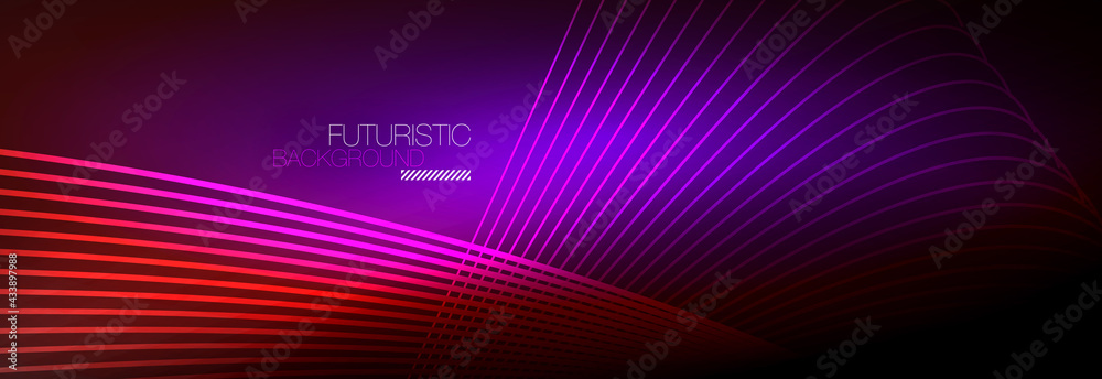 Abstract neon glowing light in the dark with waves. Shiny magic energy and motion concept, vector abstract wallpaper background - obrazy, fototapety, plakaty 