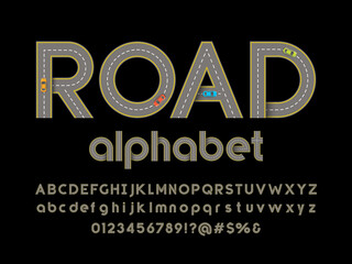 Aufkleber - Road style alphabet design with uppercase, lowercase, numbers, symbols and vehicles