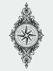 tattoo and t shirt design black and white hand drawn compass engraving ornament