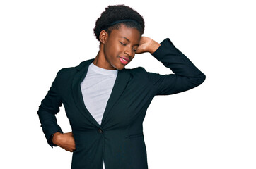 Sticker - Young african american girl wearing business clothes stretching back, tired and relaxed, sleepy and yawning for early morning