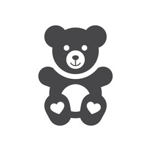 Teddy Bear Black Vector Icon. Kids And Baby Soft Toy Symbol.