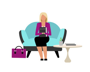 Poster - Girl waiting turn for job interview flat color vector faceless character. Going to interview with resume. Employment after college isolated cartoon illustration for web graphic design and animation
