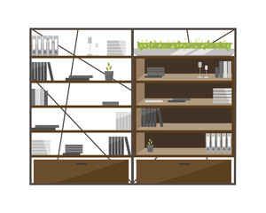 Fototapete - Office cabinets flat color vector object. Shelves, bookcases. Using cases, cupboards for documents storing. Office storage furniture isolated cartoon illustration for web graphic design and animation
