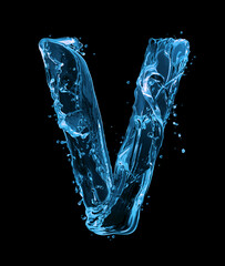 Wall Mural - Latin letter V made of water splashes on a black background