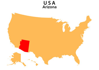 Wall Mural - Arizona State map highlighted on USA map. Arizona map on United state of America.