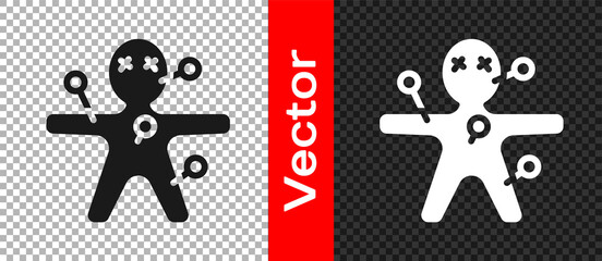 Sticker - Black Voodoo doll icon isolated on transparent background. Happy Halloween party. Vector