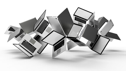 Group of Modern laptop  isolated on white background. 3D Illustration.