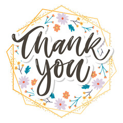 Poster - Cute Thank You Script Card Flowers Letter text