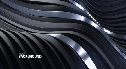 Poster - black and silver abstract background. soft elastic shape backdrop.