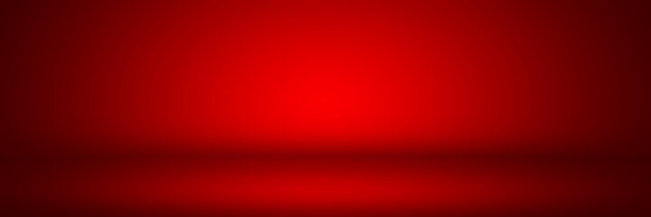 Red background abstract gradient spotlight room texture background. Studio backdrop wallpaper light room wall color red and empty space.