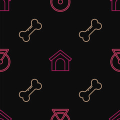 Wall Mural - Set line Hamster wheel, Dog bone and house on seamless pattern. Vector