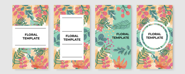 Creative floral story cover design backgrounds vector. Minimal trendy style organic shapes pattern with copy space for text design for invitation, Party card, Social Highlight Covers and stories page