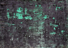 Dark Black Wall With Green Peeling Paint And Chipped - Rough Texture For A Damaged Background