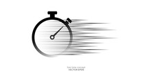 Vector Fast Time By Stopwatch With Speed Motion Lines Pattern Isolated On White Background For Logo, Icon, Sign In Concept Fast Delivery, Deadline