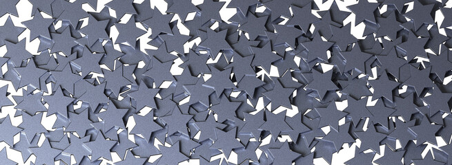 Fototapete - Silver Stars pattern isolated on white background. 3D rendering.
