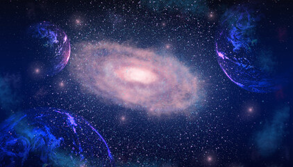 Wall Mural - Abstract space cosmos galaxy planetary background. 3d Illustration