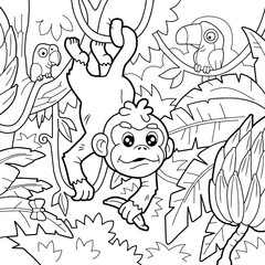 Wall Mural - cartoon cute monkey, coloring page, funny illustration