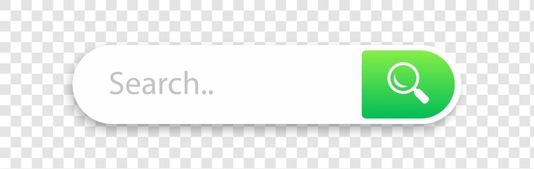 Poster - Search bar with shadow on transparent background. Search engine box user interface. green button design. Vector illustration.