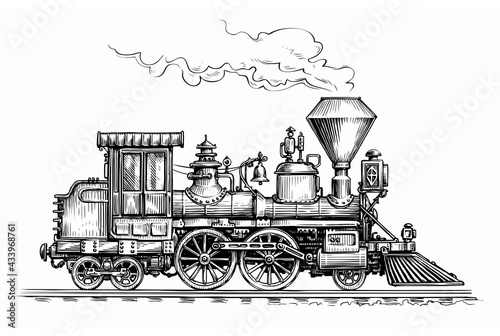 Dekoracja na wymiar  szkic-transportu-retro-lokomotywa-parowa-recznie-rysowane-pociag-vintage-ilustracji
