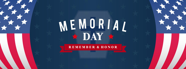 Wall Mural - Memorial Day - Remember and Honor Banner Vector illustration. Honor headstone with US Flag frame