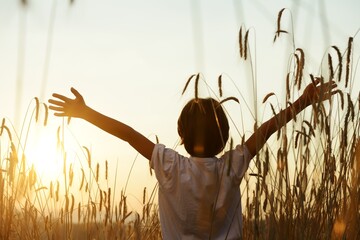 Kid at wheat field