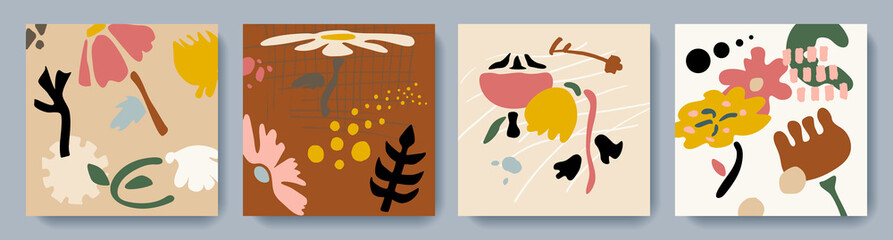 Aufkleber - A set of bright abstract backgrounds.Hand-drawn various shapes and doodle objects.Modern fashion vector illustrations.