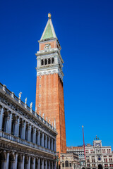 Wall Mural - 98.6 meters St Mark's Campanile (Campanile di San Marco, ninth century) - famous bell tower of St Mark's Basilica. Piazza San Marco, Venice, Italy.