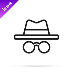 Poster - Black line Incognito mode icon isolated on white background. Vector