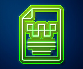 Poster - Glowing neon line Taxi driver license icon isolated on blue background. Vector