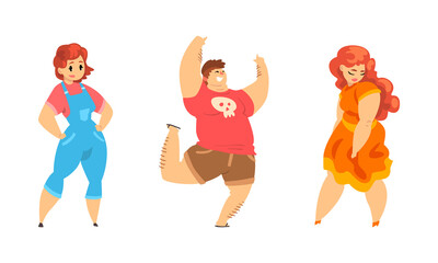 Canvas Print - Set of Cheerful Plus Size People, Plump Male and Female Characters Wearing Casual Clothes, Body Positive Concept Cartoon Vector Illustration