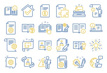 Poster - technical document line icons. set of instruction, plan and manual icons. help document, building pl