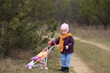 © Татьяна Толстая - a child walks along the path with a doll, which is carried in a small stroller