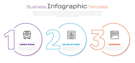 Poster - Set line Antique treasure chest, Insects in frame and Binary code. Business infographic template. Vector