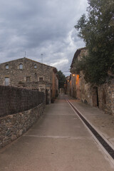 Sticker - Beautiful view of an ancient street with small houses in the region of  Catalan, Spain