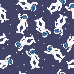 Wall Mural - cosmic fabric for kids. astronaut with rocket and