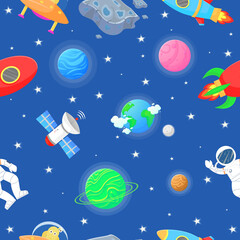 Wall Mural - astronaut with rocket and alien in the open space