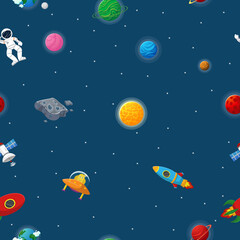 Wall Mural - space pattern with planets and stars. astronaut