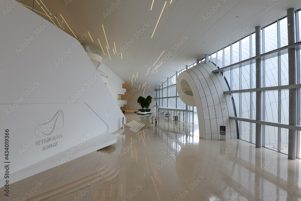 Interior hall of Heydar Aliyev Center, a cultural complex in Baku ...