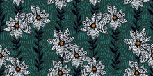 Tiger Lilies In Naive Style. Lily Flower Natural Seamless Pattern In Minimalism Aesthetic, Modern Background.
