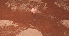 Spaceship landing on Mars with parachute