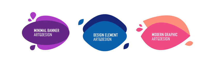 Aufkleber - Set of modern organic shapes. Fluid vector trendy elements. Template graphics with geometric speech bubbles and banners with frames to put your own text