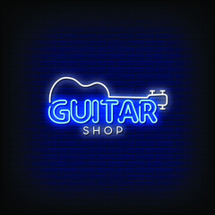 Wall Mural - Guitar Shop Logo Neon Signs Style Text Vector