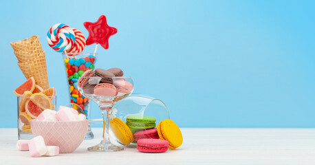 Wall Mural - Various sweets assortment in cocktail glasses