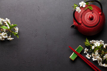 Wall Mural - Japanese teapot and sushi chopsticks