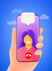 Poster - Video call via modern smartphone vector illustration