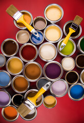 Wall Mural - Open paint cans with a brush, Rainbow colors