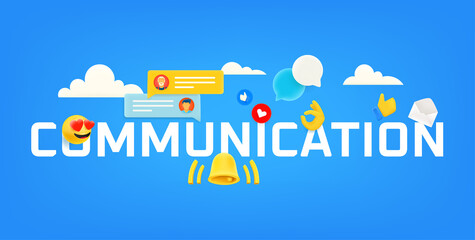 Poster - Internet communication concept. Vector illustration with different 3d style icons